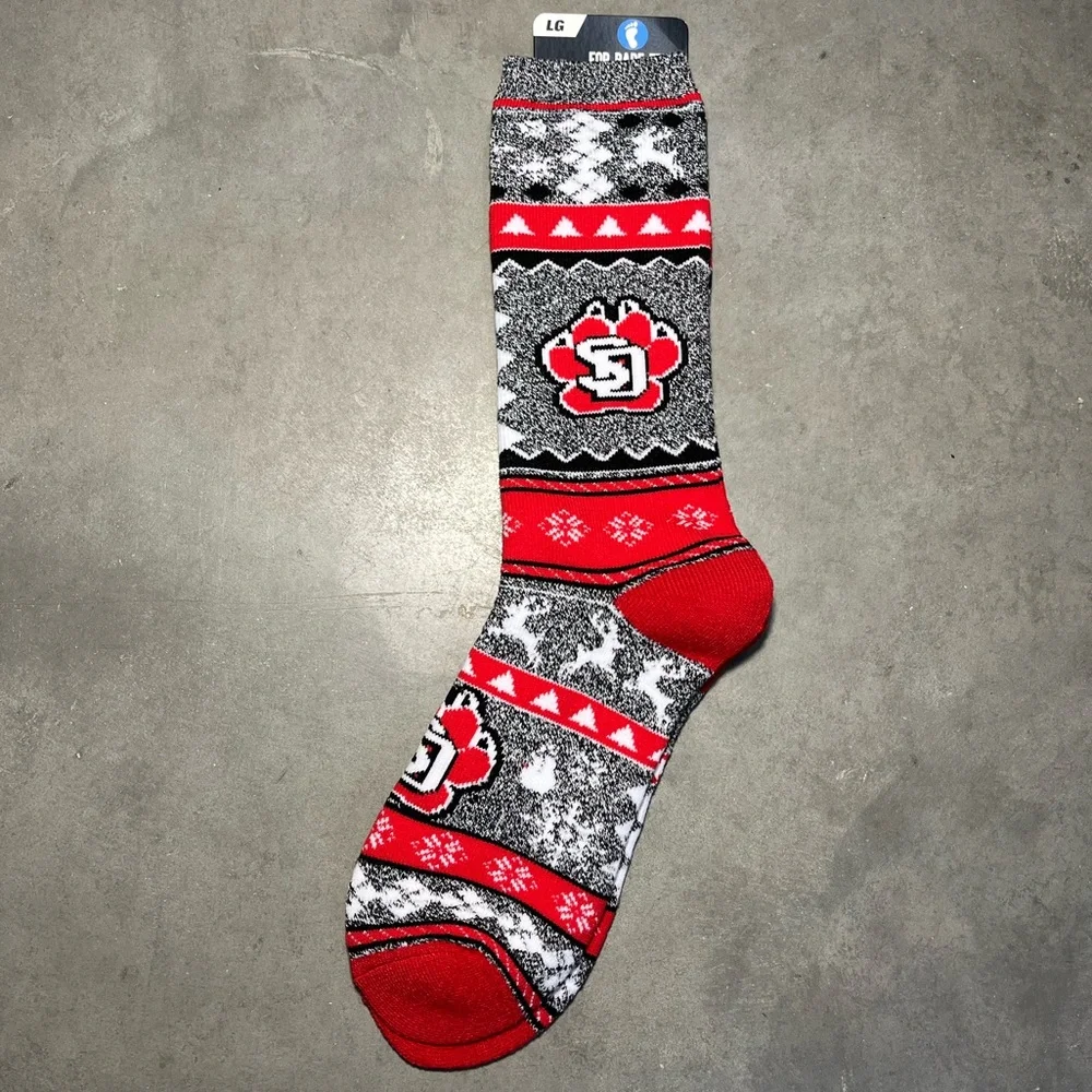 South Dakota University NCAA Ugly Christmas Sweater Holiday Crew‎ Socks Sz 10-13